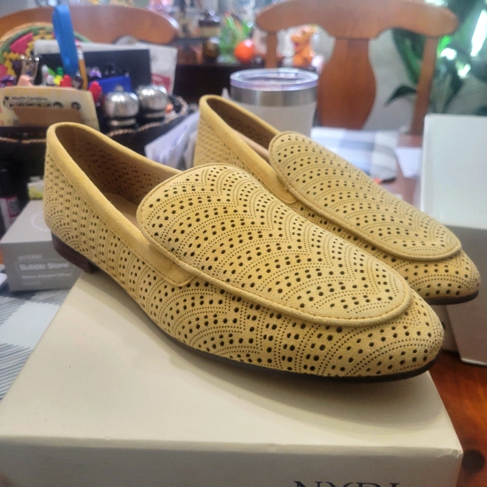 NYDJ Ladies Perforated Loafers Denver Suede - HONEY Gold Size 8